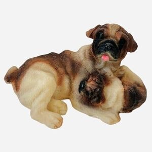 Dog Mate Pug Family Figurine Momma Dog & Puppy 4.5" Resin Sculpture Vintage Dog